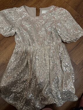 H&M Champagne Sequin Dress with Short Sleeves